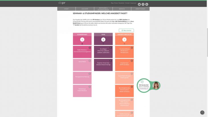 DAPR Redesign - Interaktives Tool zum Finden des passenden Fortbildungsangebots