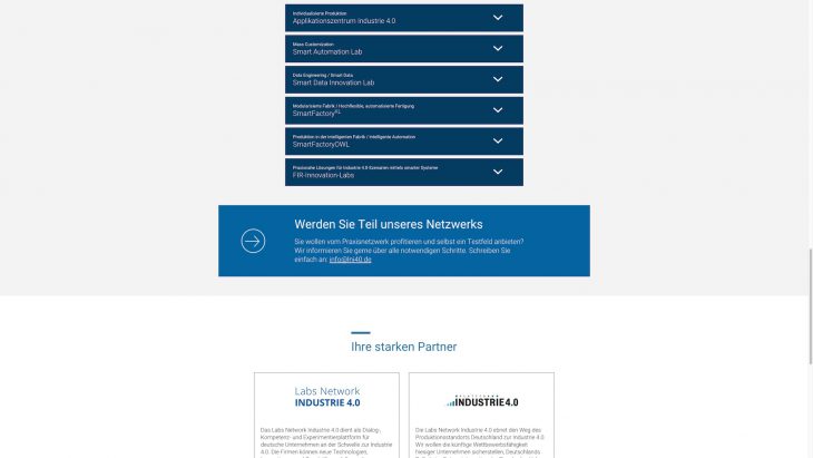 Labs Network INDUSTRIE 4.0 - Responsive Landingpage - Testfelder